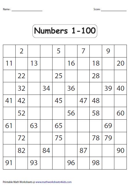 1 To 100 Chart Worksheet
