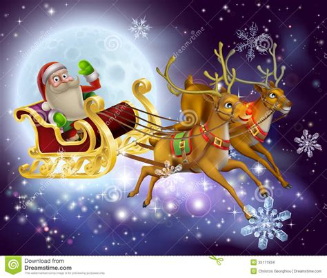 Santa Claus Sleigh Christmas Scene Stock Images Image