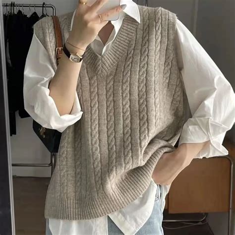 Knitted Sleeveless Sweater Vest Women Top Knitting Pullovers Unif