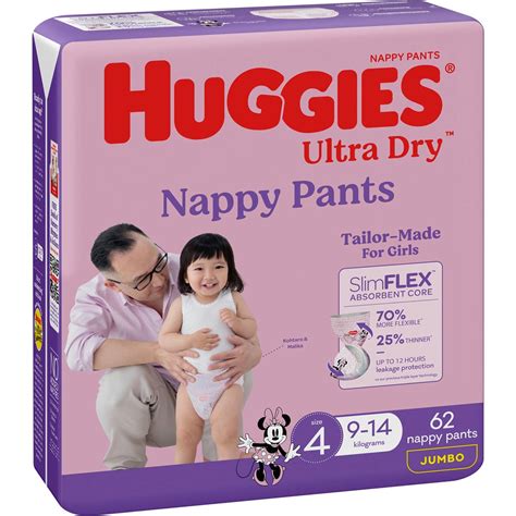 Huggies Ultra Dry Nappy Pants Girls Size 4 9 14kg 62 Pack Woolworths