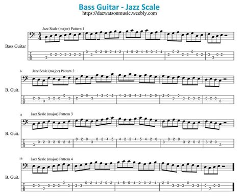 Jazz Bass Scales In Tab Form And Notation And Walking Jazz Bass Lines And Pdf Free And Printable