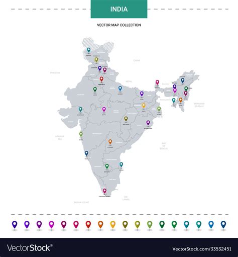 India Map With Location Pointer Marks Infographic Vector Image