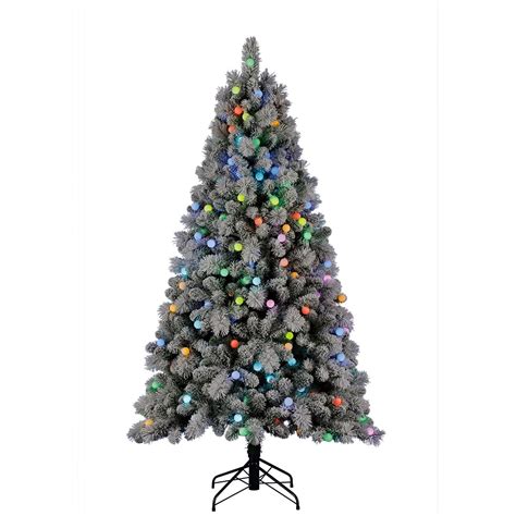 Home Heritage Cascade 7 Foot Flocked Prelit Artificial Christmas Tree W
