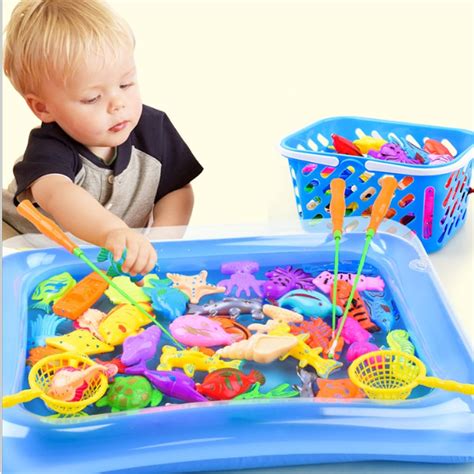 47partslot Magnetic Fishing Toys Inflatable Pool Rod Net Set For Kids