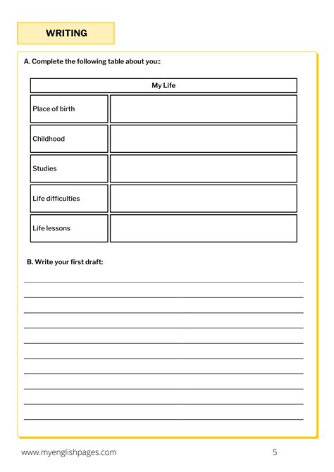 Writing An Autobiography Worksheet Pdf My English Pages Store