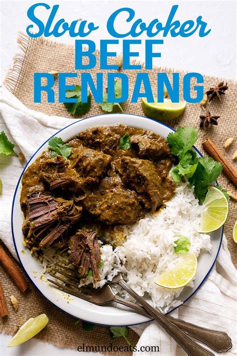 Slow Cooker Beef Rendang Served On A Plate With Rice And Cilantro