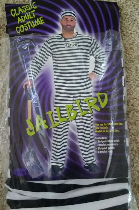 Convict Prisoner Jailbird Halloween Costume Size Adul Gem