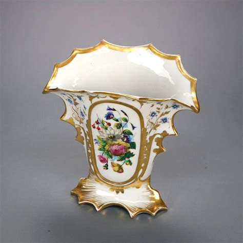 Antique Pair French Old Paris Porcelain Hand Painted Floral And Gilt