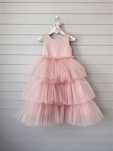 Flower Girl Dress Dusty Rose Child Dress White Flower Girl Etsy