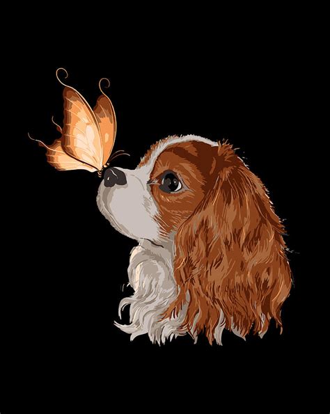 Cavalier King Charles Spaniel With Butterfly Dog Lover Drawing By Grace