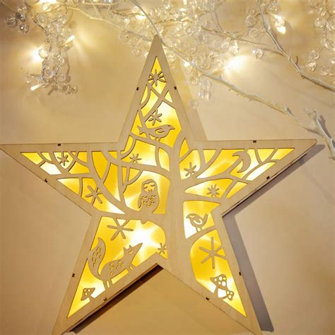 Winter Night Wooden Star Led Ornament By Spotted