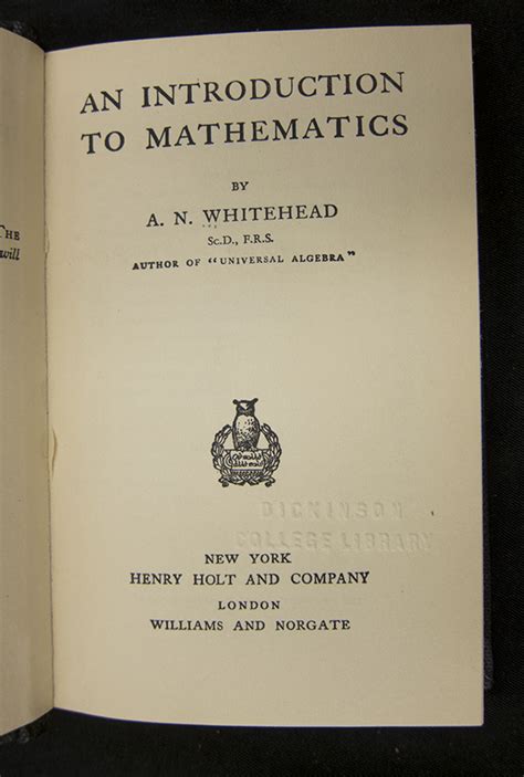Introduction of additional mathematics project? Mathematical Treasure: Whitehead's Introduction to ...