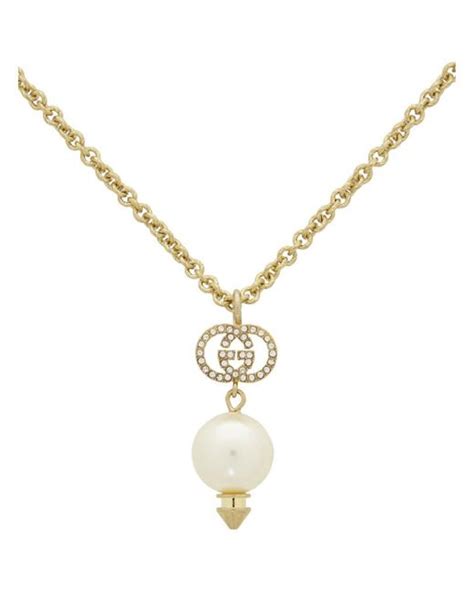 Gucci Gold Interlocking G Pearl Necklace In Metallic Lyst