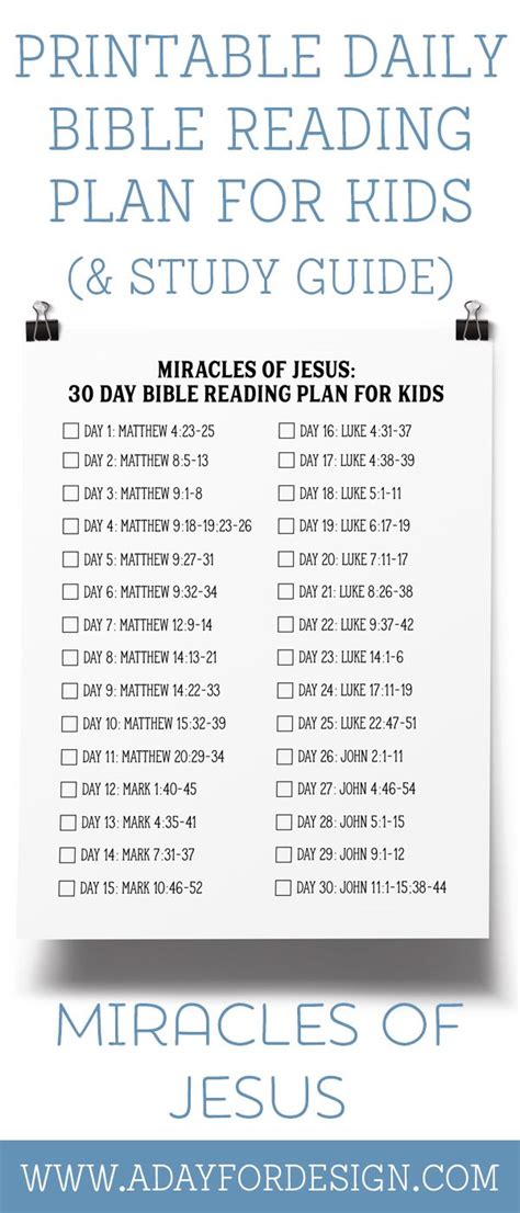 Free Printable Miracles Of Jesus Daily Bible Reading Plan For Kids