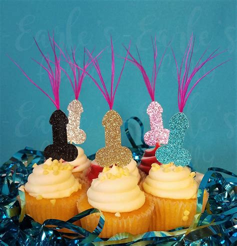 bachelorette party penis cupcake toppers with pink feathers etsy