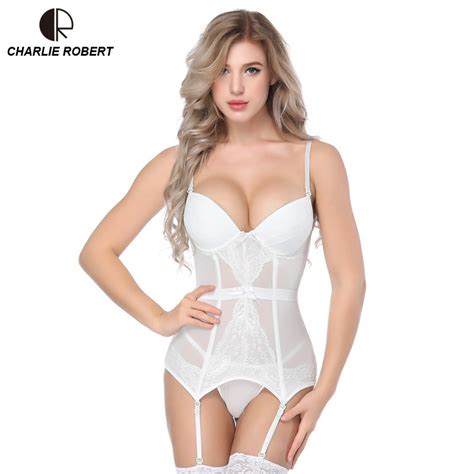 White Lace Bustier Women Overbust Push Up Corset Sexy Femme Lace Up