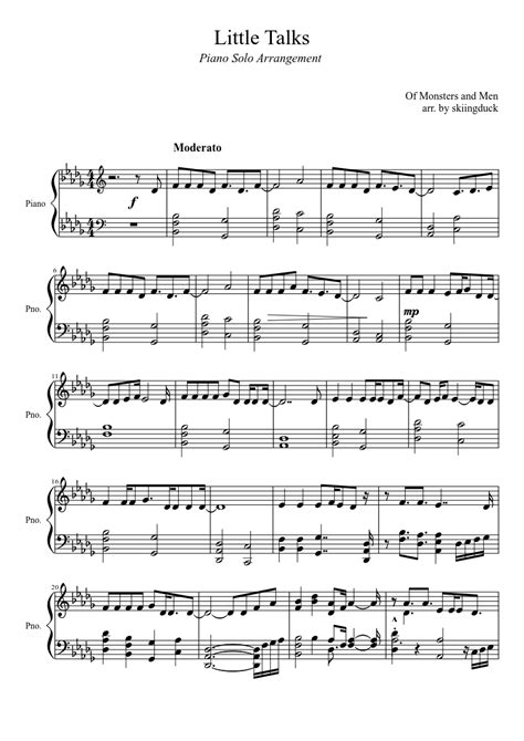 Little talks (of monsters and men instrumental). Piano sheet music for "Little Talks" by Monsters and Men ...