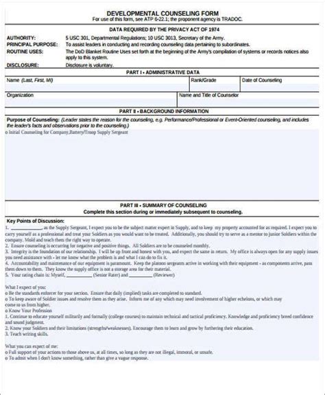 8 Army Counseling Form Free And Premium Templates