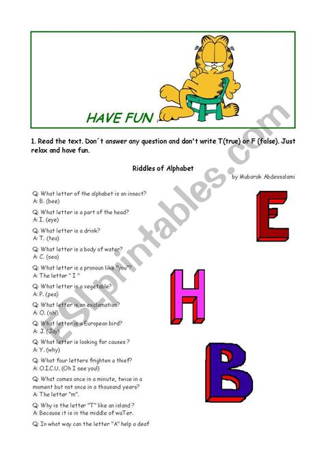 Riddles Of Alphabet Esl Worksheet By Aliciaepascual