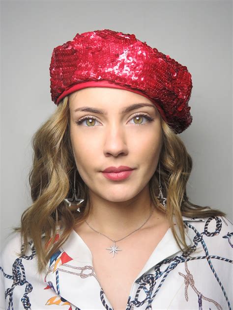 Red Beret For Women Sequin French Beret Hats Red Sequin Etsy
