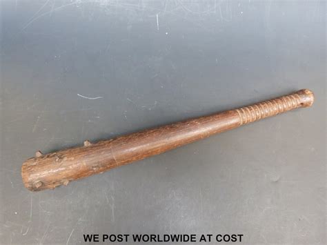 A Wwi Hardwood Trench Club With Hobnail Spikes Length 46cm