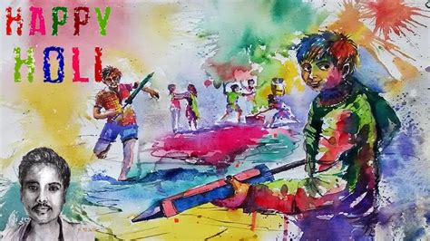 Create 8 lovely drawing for festivals. Happy Holi Festival Drawing | Holi Scene Draw with ...