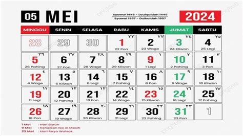 Kalender Jawa Bulan Mei 2024 Lengkap Dengan Penanggalan Weton Dan