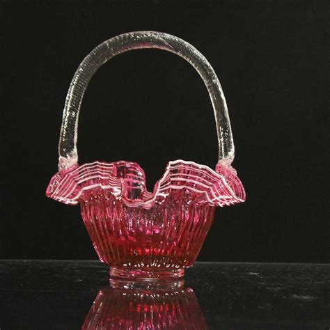Fenton Glass Cranberry Basket With Applied Handle