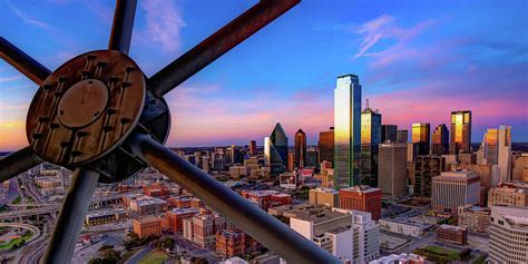 Colors Of Sunset From Reunion Tower Dallas Texas Skyline Panoramic