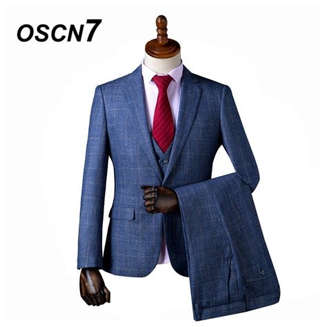 Oscn7 2019 Plaid Custom Made Suits Men Slim Fit Wedding Party Mens