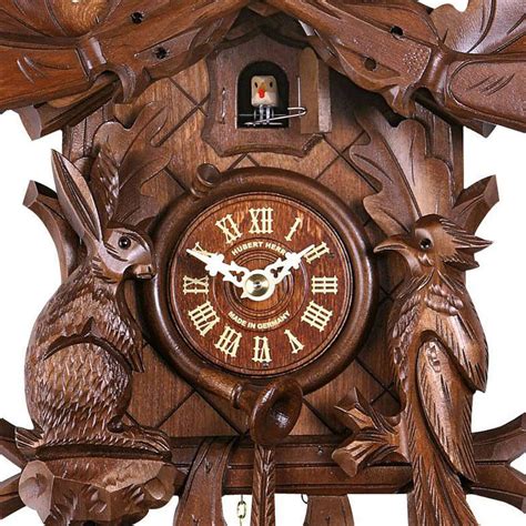 Carved 1 Day Cuckoo Clock With Stag Head Rabbit And Wood Pecker Bird