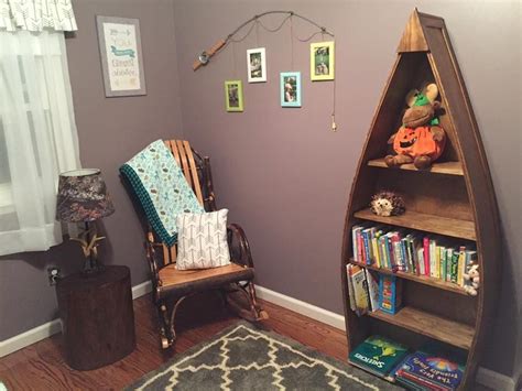 Camping Outdoors Themed Nursery For A Baby Boy Boat Bookshelf