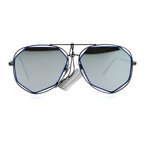 Sa106 Mirror Double Octagon Metal Rim Mens Aviator Sunglasses Ebay