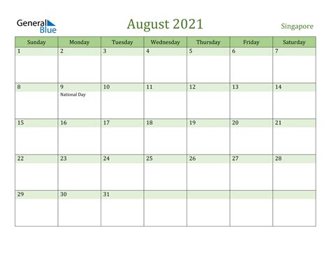 The microsoft word and microsoft excel weekly calendars can be easily edited on the computer. August 2021 Calendar - Singapore