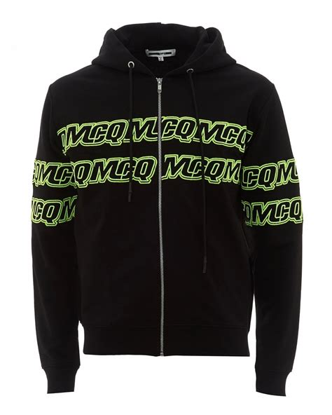 Mcq By Alexander Mcqueen Mens Neon Logo Hoodie Black Zip Jacket