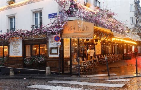 Cafe Le Vrai Paris At Rainy Morning It Is A Traditional French Cafe