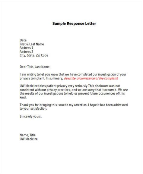 Response To Complaint Letter Bradynrilmiller