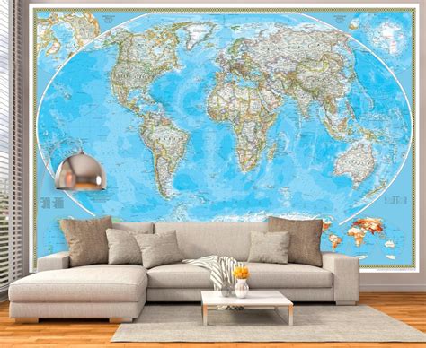 National Geographic Classic World Map Wall Mural Giant Etsy