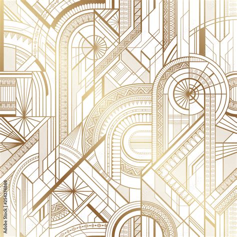 Seamless Art Deco Geometric Gold And White Pattern Stock Vector Adobe