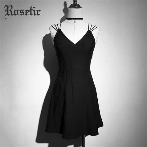 Rosetic Gothic Black Dress Women Summer Sleeveless Mini Party Dresses