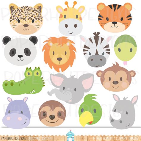 Wild Animal Faces Clipart Jungle Animals Clip Art Zoo Animal Etsy