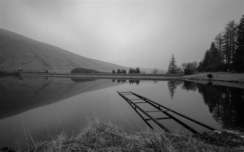 Dam Black White Nature Landscapes Lakes Water Reflection Sky