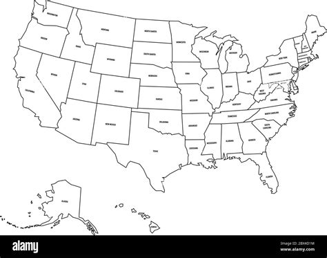 mapa político de estados unidos de américa estados unidos mapa vectorial plano negro simple