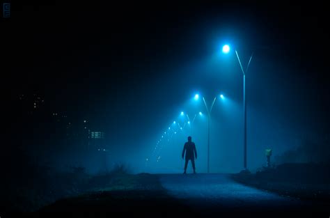 Skies are filling your hindsight, darken you from the truth pulling you down into their hearts, pulling us so far apart. Wallpaper : lights, street light, dark, night, creepy, horror, sky, midnight, man, lighting ...