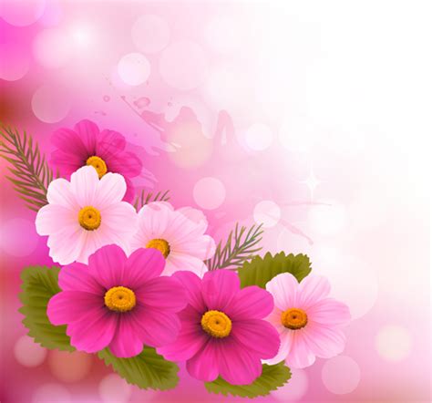 Beautiful Pink Flowers Vector Background Set Vectors Graphic Art