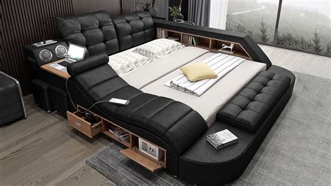 Jubilee Modern Contemporary Design Hariana Tech Smart Ultimate Italian Leather Bed Upholstered