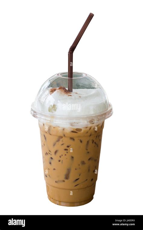 Iced Cappuccino Coffee With Straw In Plastic Cup Isolated On White