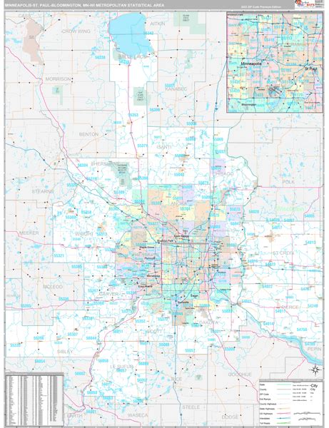 Minneapolis St Paul Bloomington Metro Area Mn Zip Code Map Premium