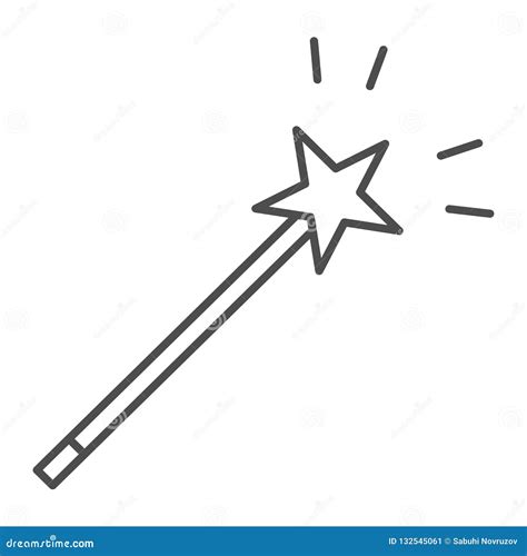 Magic Wand Thin Line Icon Star On Stick Vector Illustration Isolated