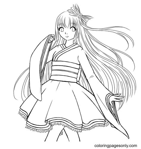 Long Hair Anime Girl Coloring Page Page For Kids And Adults Coloring Home